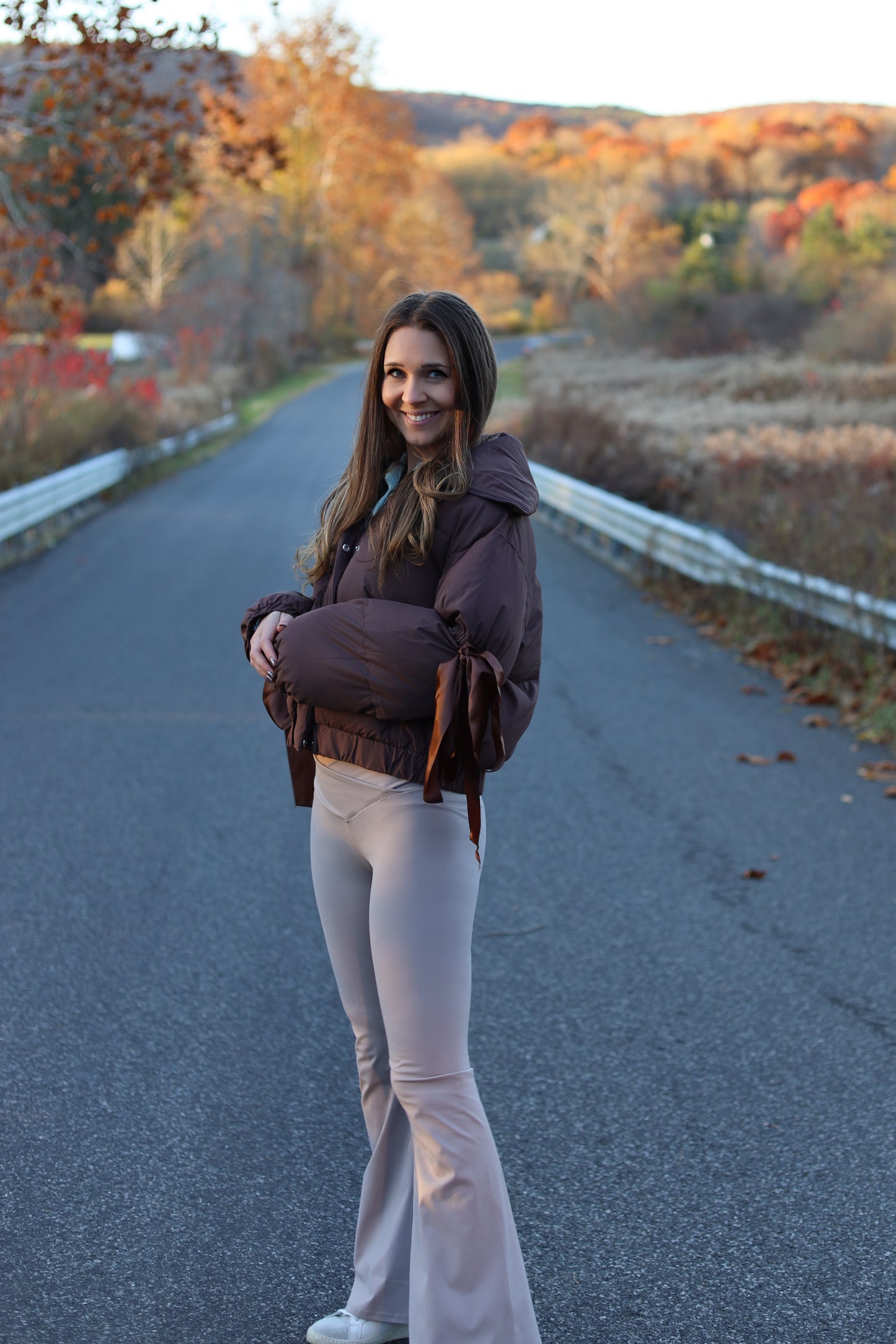Brownie Bow Puffer - Chocolate With Luxurious Satin Sleeves