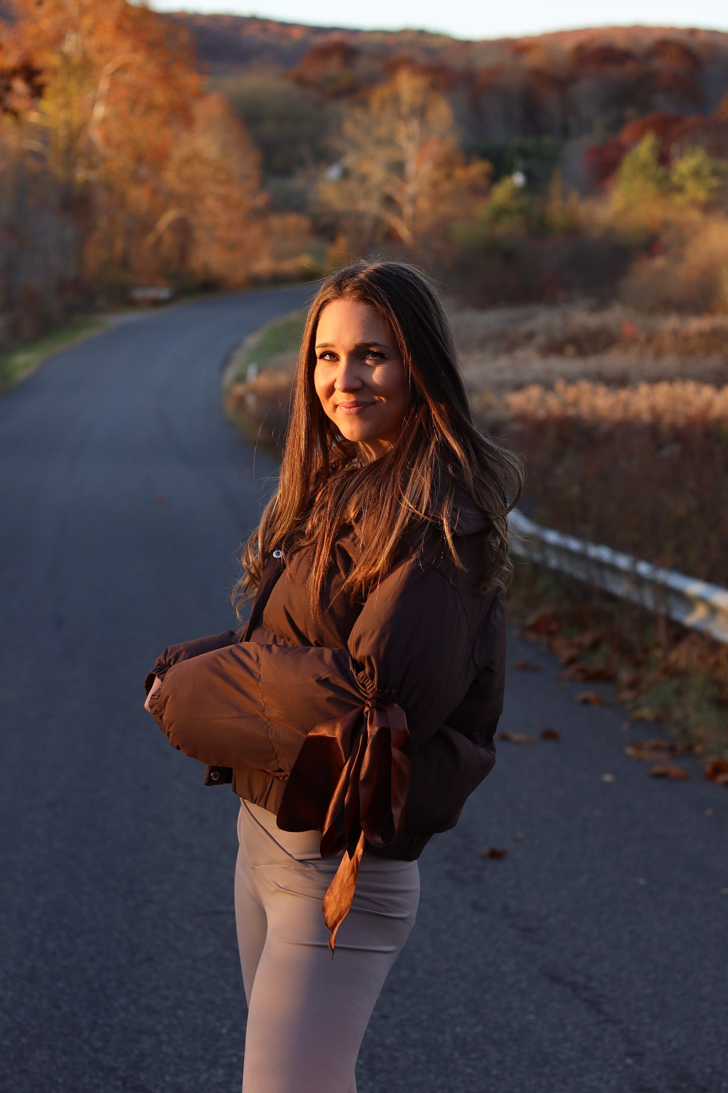 Brownie Bow Puffer - Chocolate With Luxurious Satin Sleeves