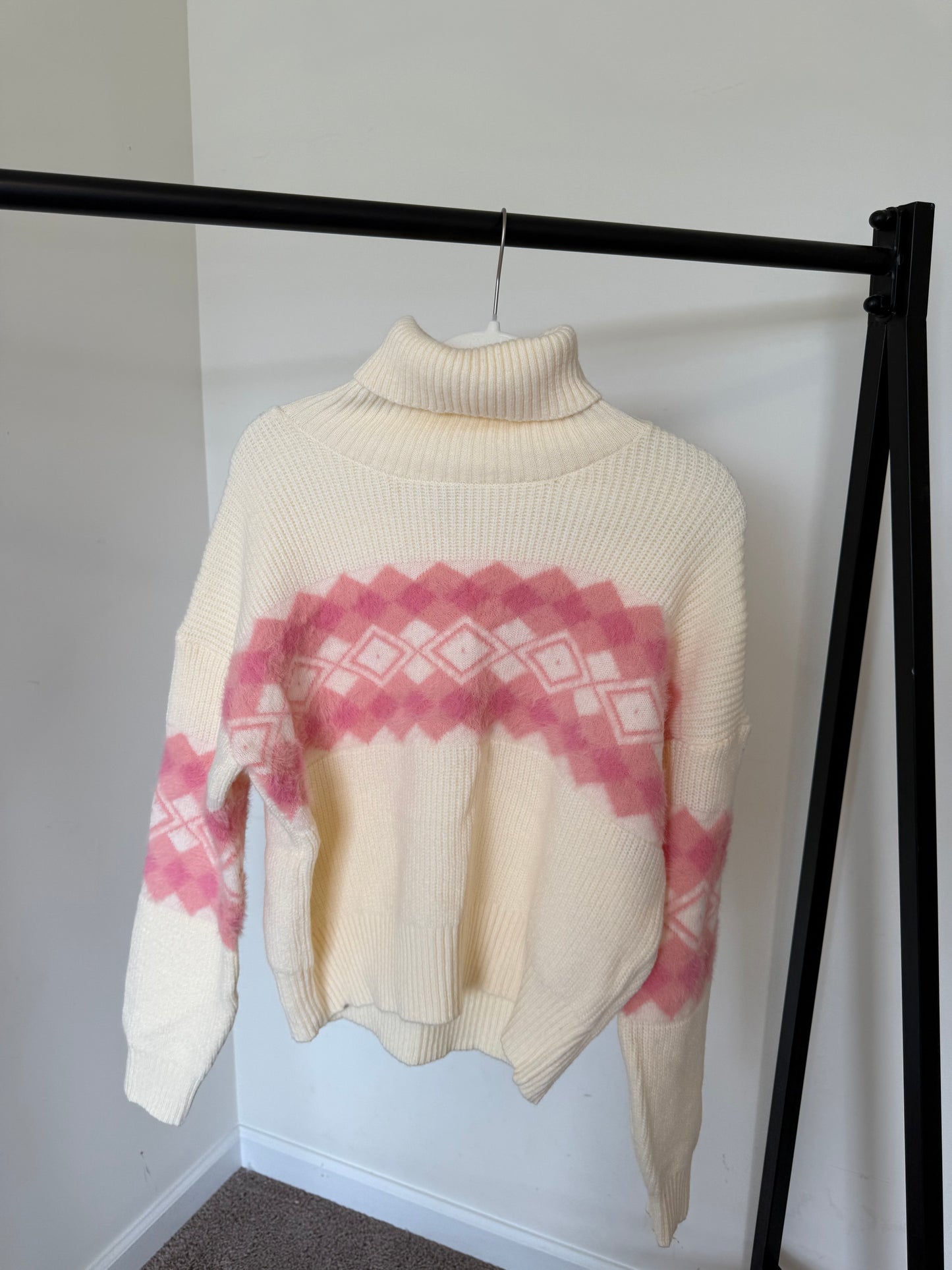 Pink Argyle Cozy Sweater